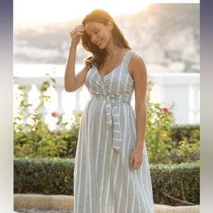 Seraphine stripe cotton maternity to nursing wrap dress